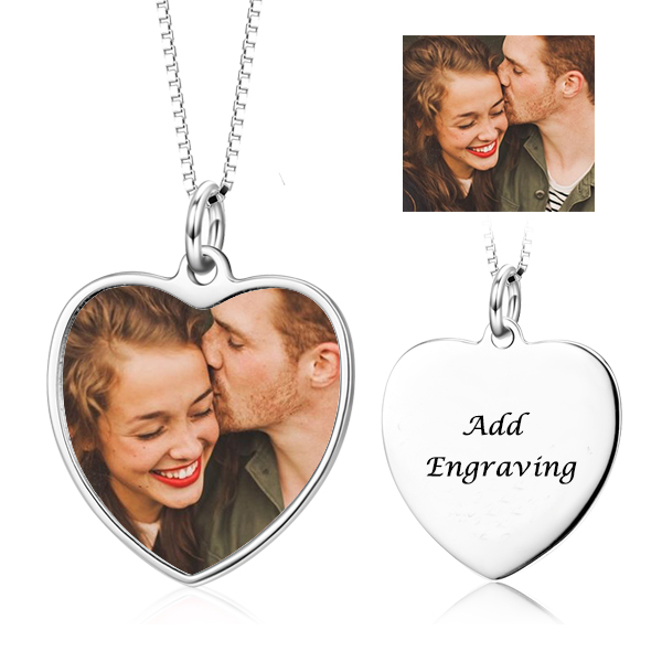 Full Color - Heart Shape Photo Necklace Of Sterling Silver