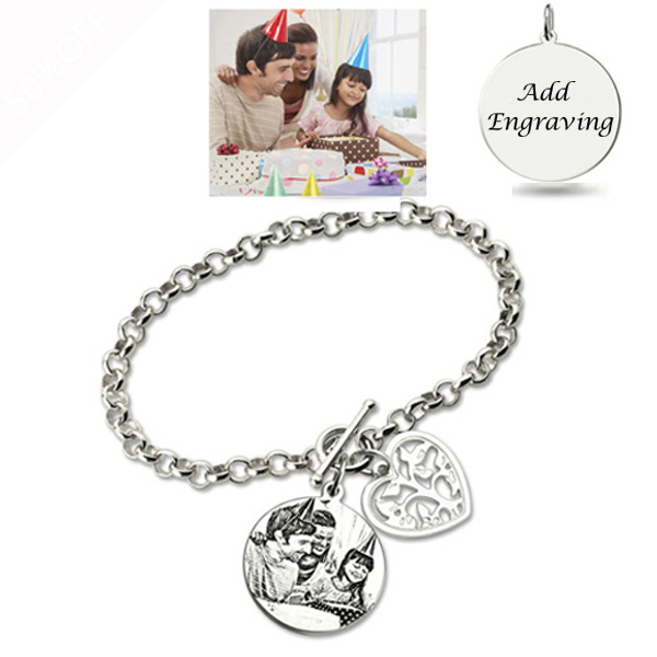 Photo Engraved Bracelet  Sterling Silver